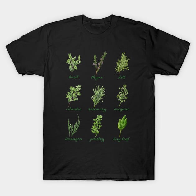 Culinary Herb Design for Chefs and Home Cooks T-Shirt by Pine Hill Goods